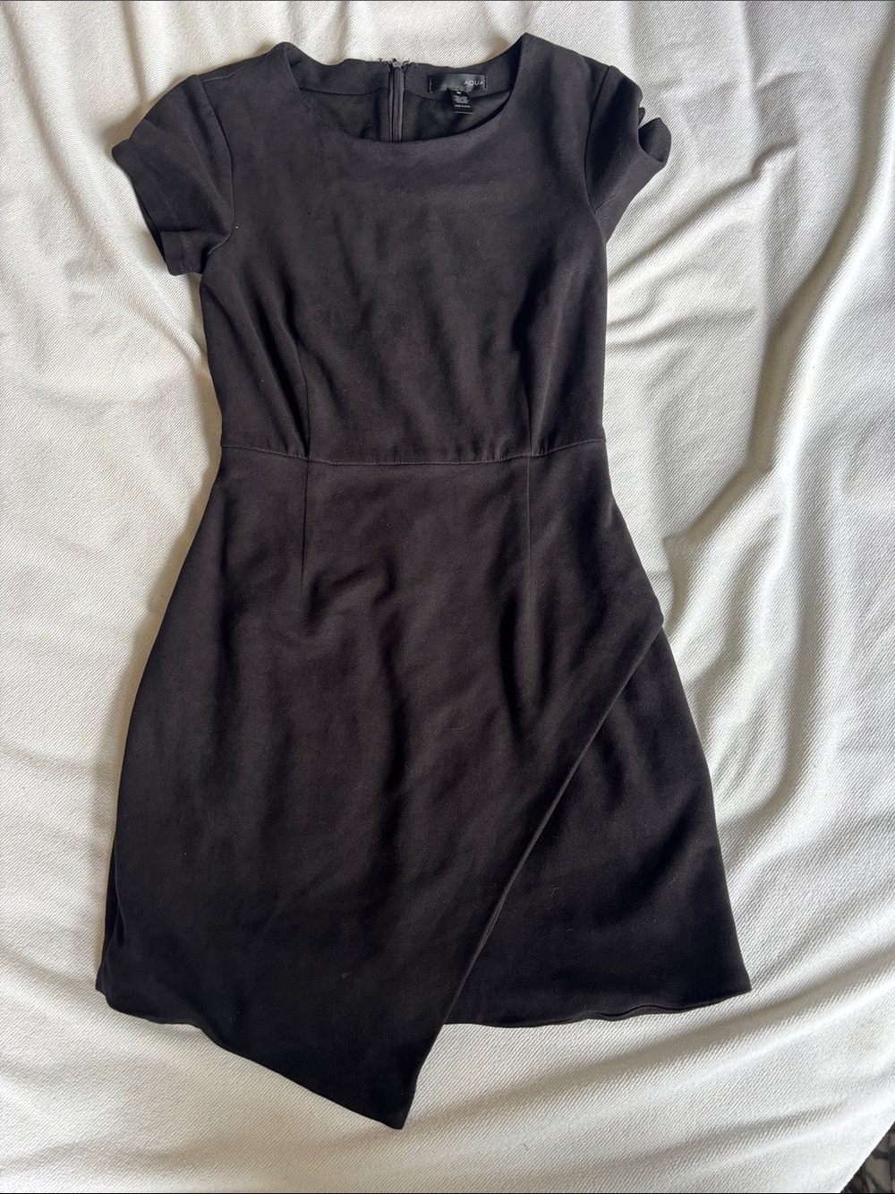 Aqua Black Short-Sleeve Asymmetrical Mini Dress